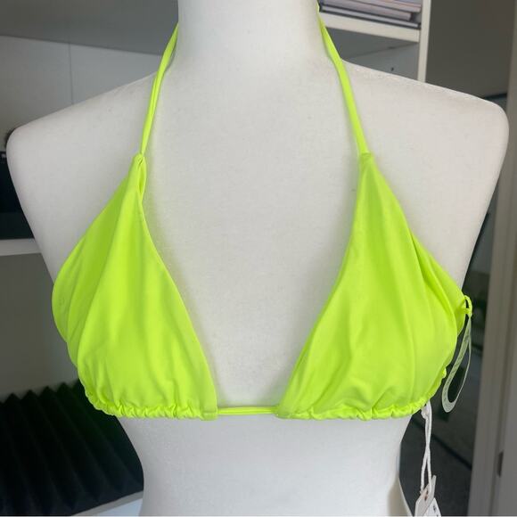 NWT Good American Neon Electric lime green tiny ties bikini swim suit top SMALL - Picture 1 of 7